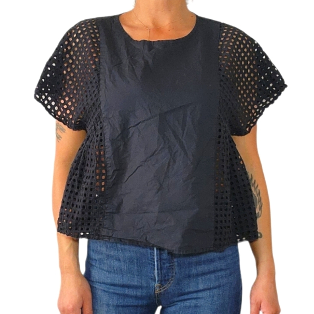 Madewell Cotton Mesh Short Sleeve Top Black Small